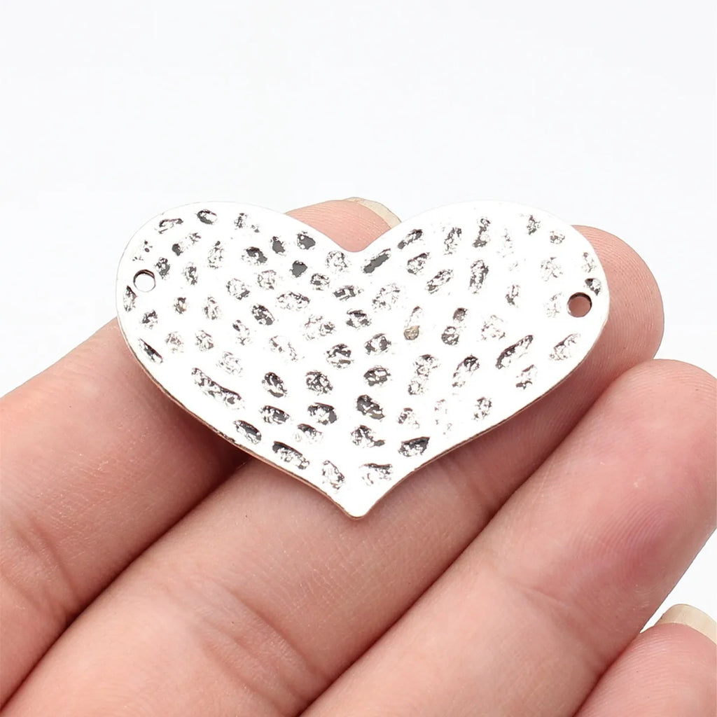 47x31mm 5.3g Multicolor Zinc Alloy Hammered Curved Heart Connector Charm for DIY Earrings Jewelry