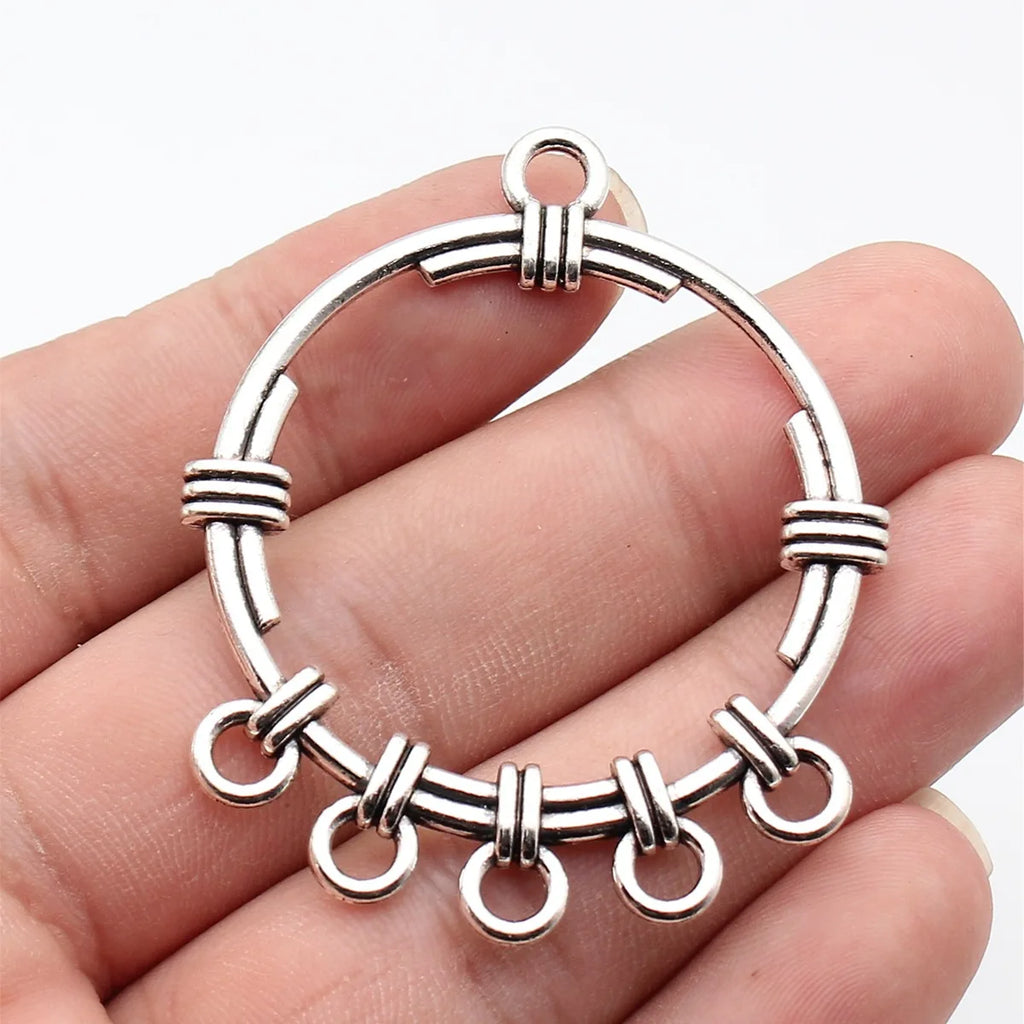 58x48mm 8.8g Antique Silver Zinc Alloy Hollow Round Earring Connector Charm for DIY Earrings Jewelry Making