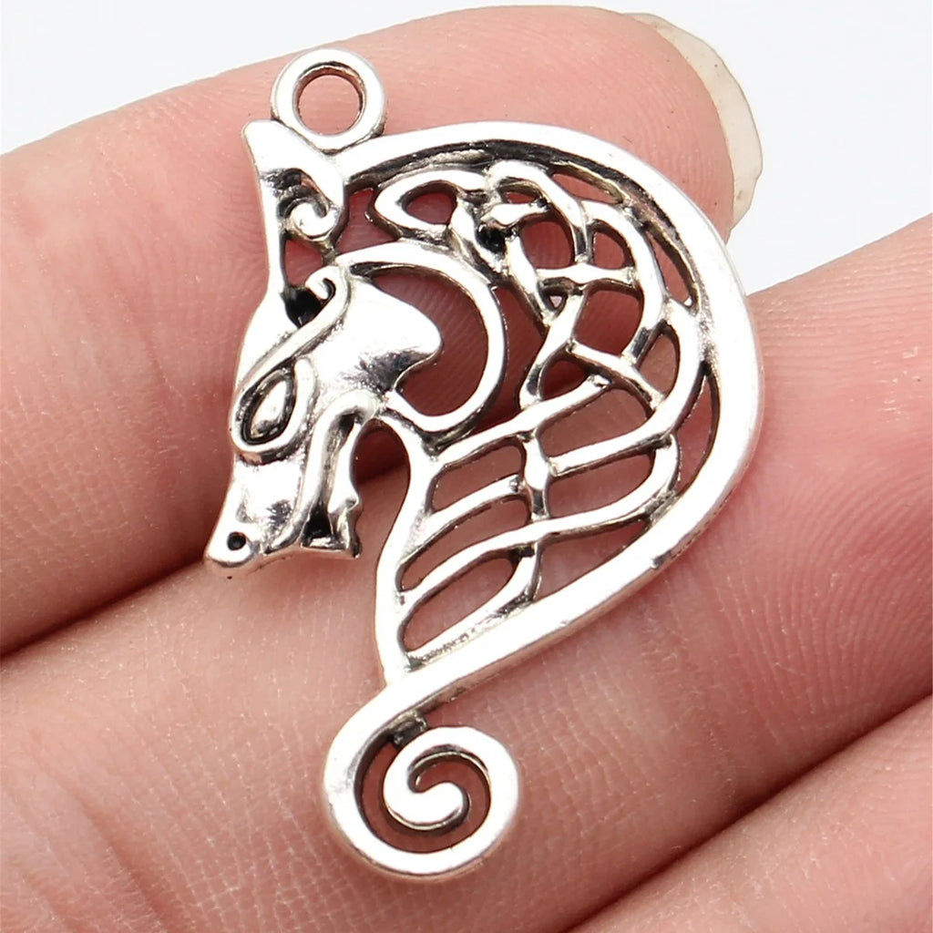 34x22mm 3g Antique Silver Zinc Alloy Hollow Celtic Knot Horse Head Charm Pendant for DIY Necklace