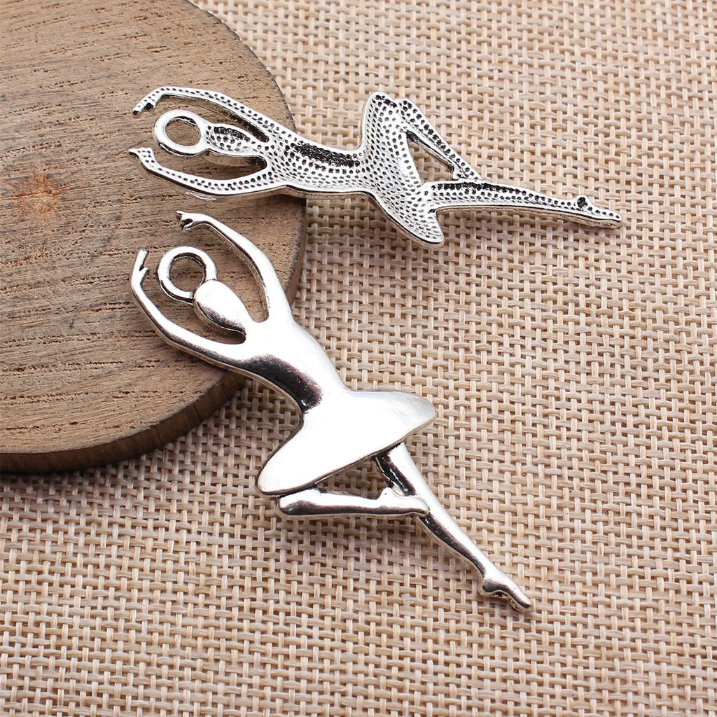 63x23mm 5.9g Antique Silver Zinc Alloy Ballerina Dancer Charm Pendant for DIY Jewelry Making