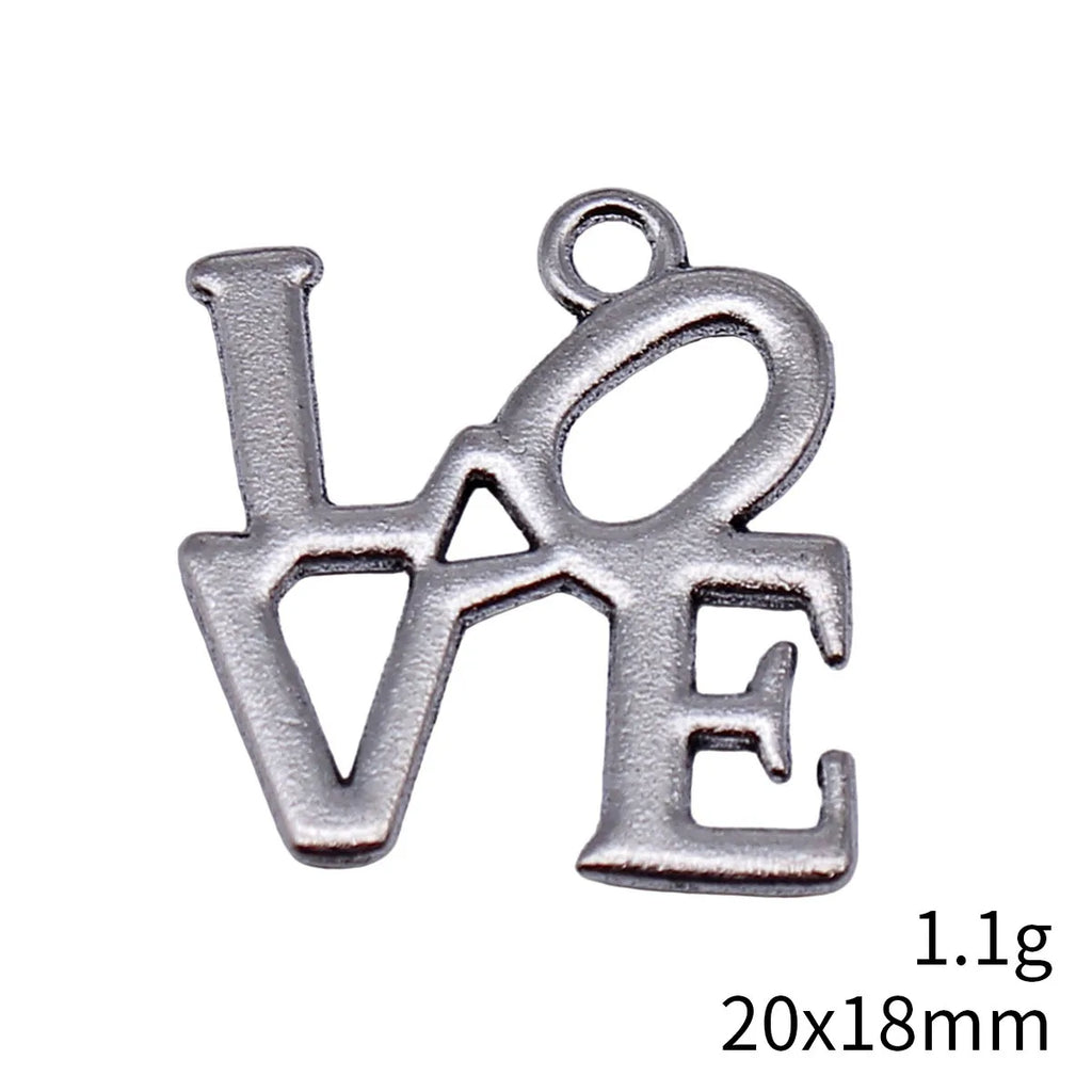 20x18mm 1.1g Antique Silver Zinc Alloy LOVE Letter Charm Pendant for DIY Necklace Jewelry Making