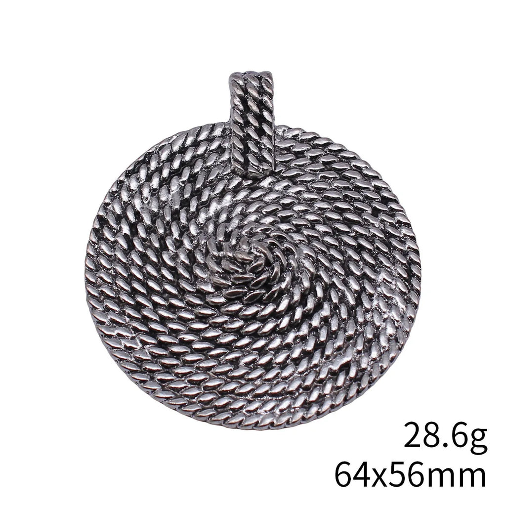 64x56mm 28.6g Antique Silver Zinc Alloy Swirl Texture Round Disc Charm Pendant for DIY Necklace Making