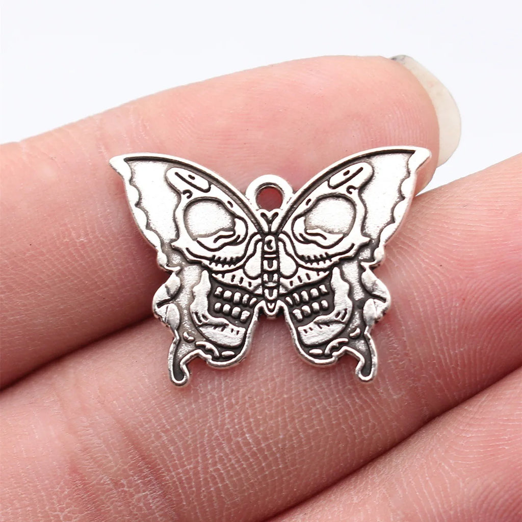 28x20mm 2.2g Antique Silver Zinc Alloy Skull Pattern Butterfly charm pendant for DIY jewelry making