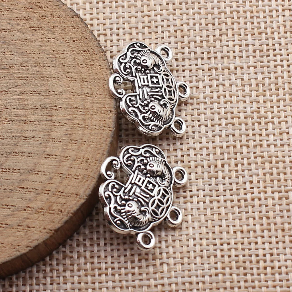 20x20mm 3.5g Antique Silver Zinc Alloy Double Sided Fu Lock Connector Charm for DIY Bracelet Making