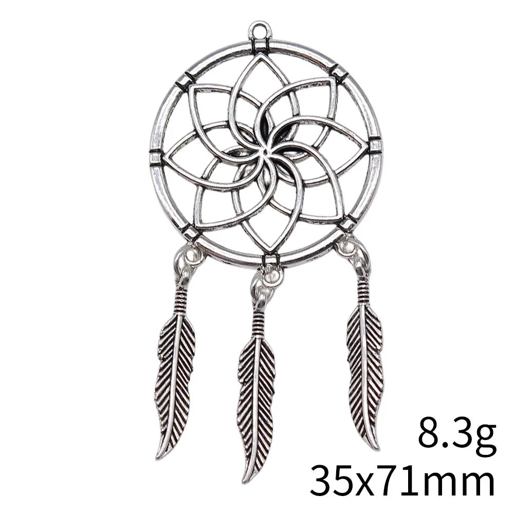 35x71mm 8.3g Antique Silver Zinc Alloy Dreamcatcher Charm Pendant for Necklace Jewelry Making