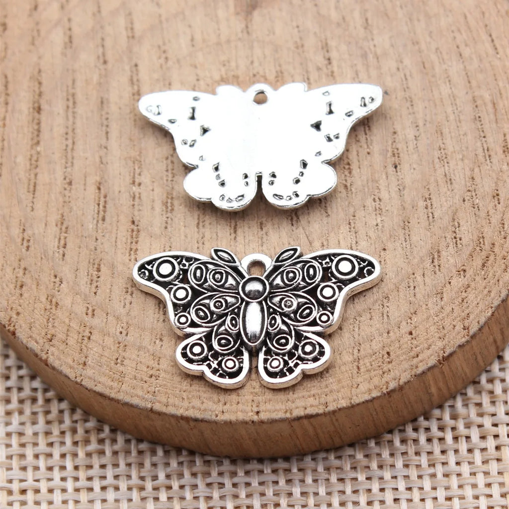 25x15mm 2.1g Antique Silver Zinc Alloy Butterfly Charm Pendant for DIY Necklace Bracelet Making