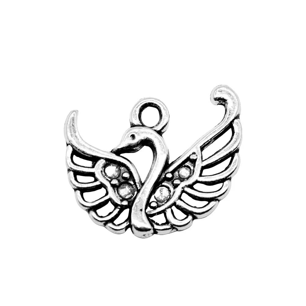 18x14mm 1g Antique Silver Zinc Alloy Swan Charm Pendant for DIY Necklace Bracelet Jewelry Making