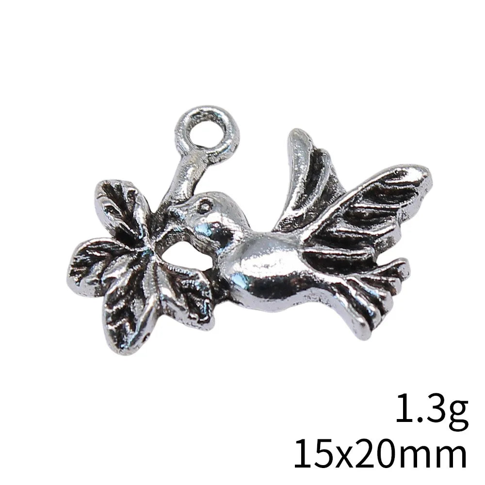15x20mm 1.3g Multicolor Zinc Alloy Dove Olive Branch Charm Pendant for Necklace Bracelet Jewelry
