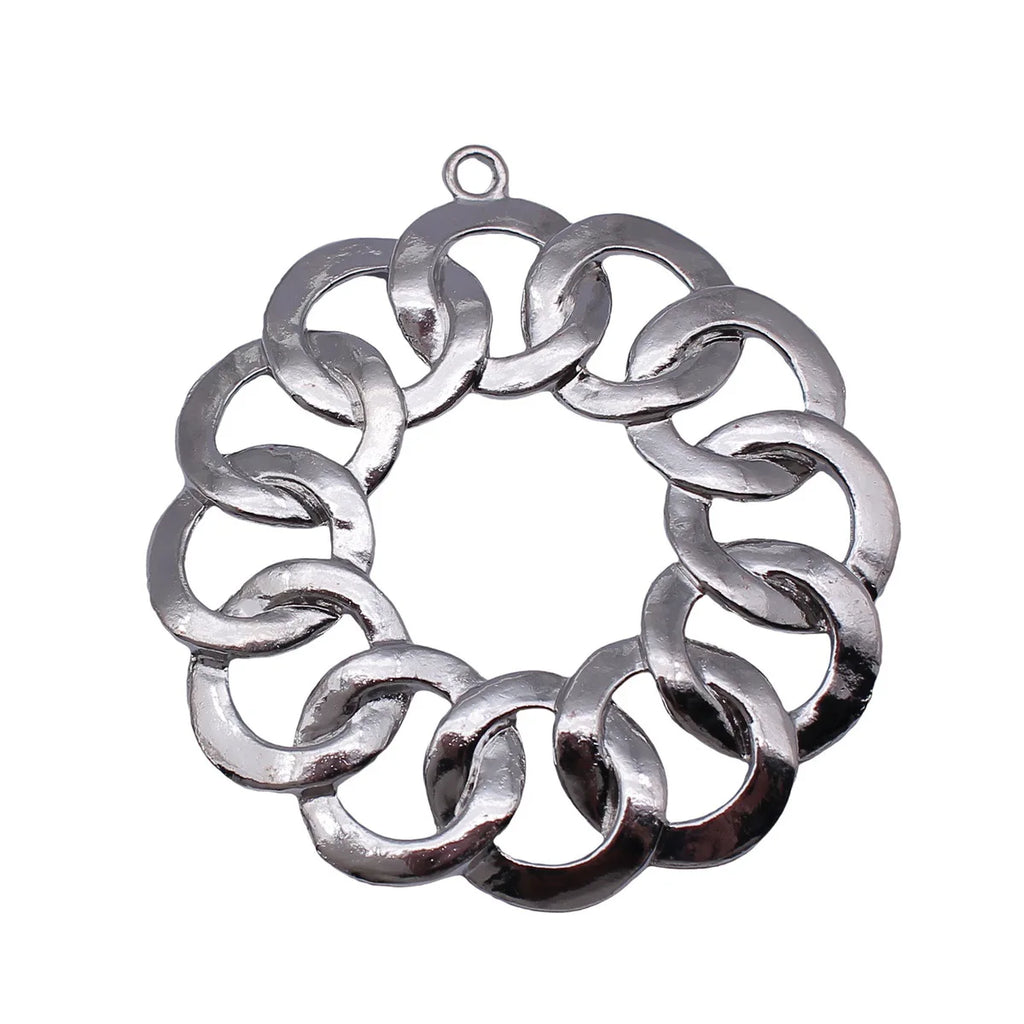 77x71mm 25.4g White K Color Zinc Alloy Hollow Geometric Interlocking Ring Charm Pendant for DIY Necklace
