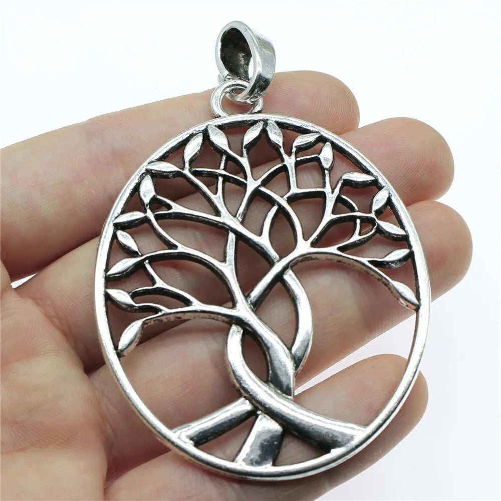 68x53mm 19g Antique Silver Zinc Alloy Round Tree of Life Charm Pendant for DIY Necklace Jewelry Making