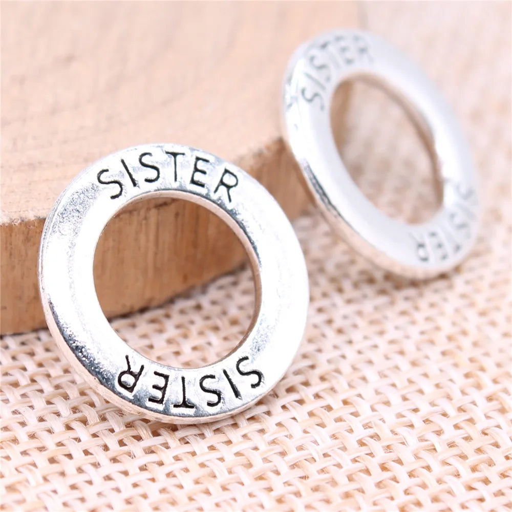 19x19mm 2.09g Antique Silver Zinc Alloy Sister Charm Pendant for DIY Bracelet Necklace Making
