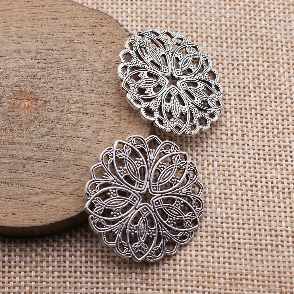 31x31x1.2mm 3.9g Antique Silver Zinc Alloy Flower Filigree Connector Charm for DIY Earrings Bracelet