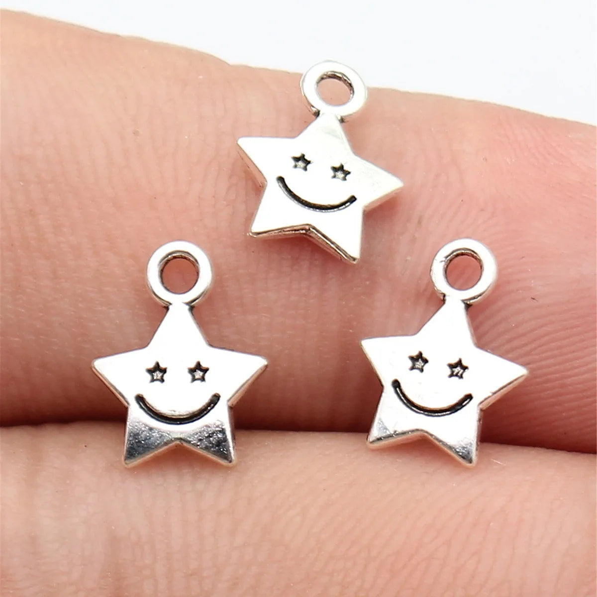 11x8.6mm 0.37g Antique Silver Zinc Alloy Smiley Star Charm Pendant for DIY Necklace Bracelet Making