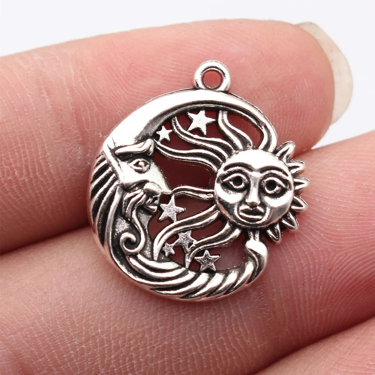 24x21mm 2.5g Antique Silver Zinc Alloy Sun Moon Star Charm Pendant for DIY Necklace Jewelry Making