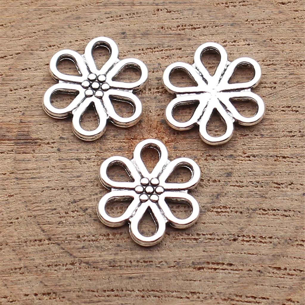 13x12mm 0.67g Antique Silver Zinc Alloy Flower Connector Charm for DIY Bracelet Necklace Making