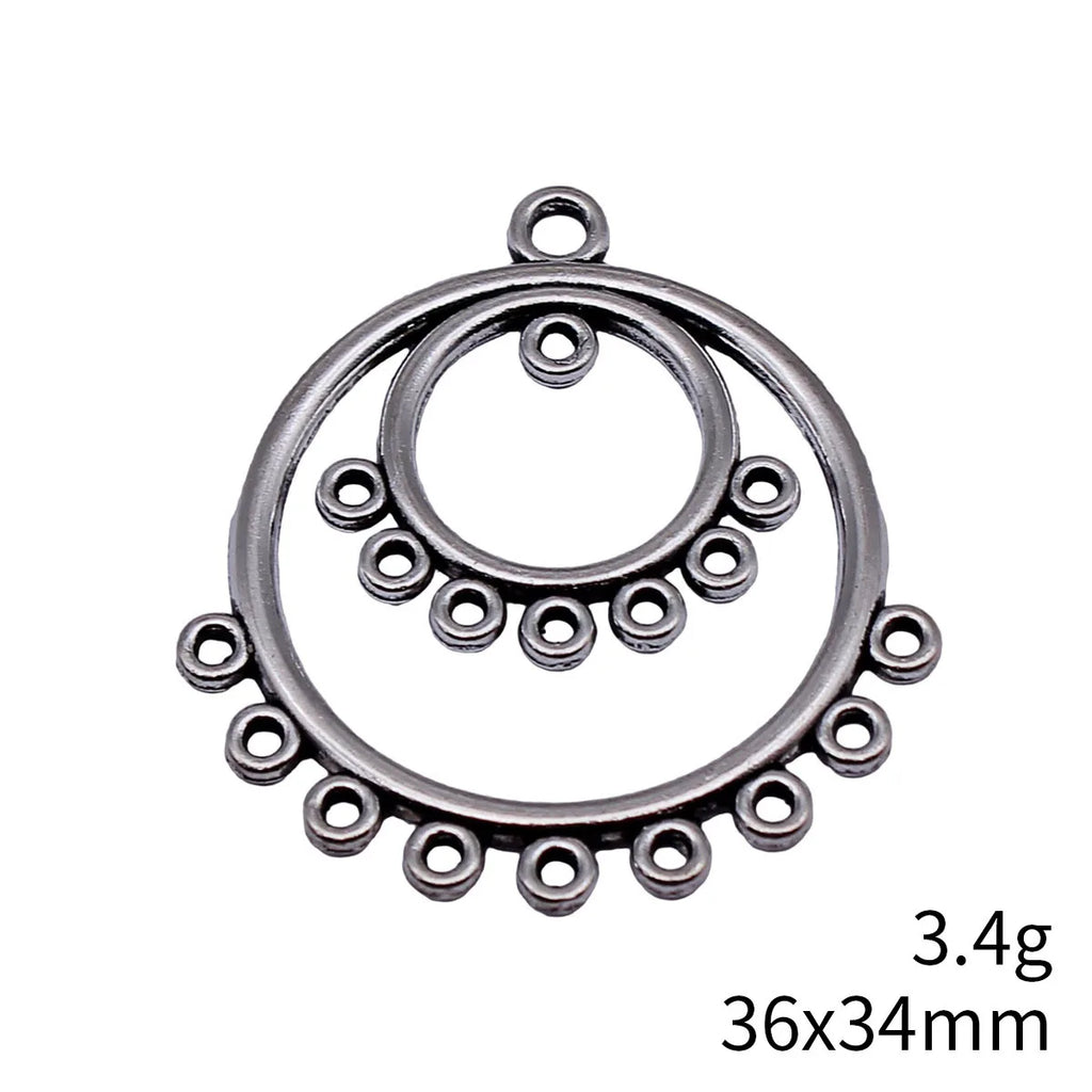 36x34mm 3.4g Antique Silver Zinc Alloy Layered Round Ring Connector Charm for DIY Earrings
