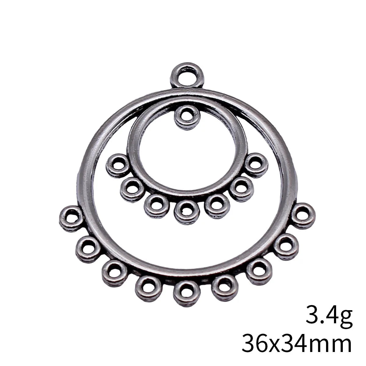 36x34mm 3.4g Antique Silver Zinc Alloy Layered Round Ring Connector Charm for DIY Earrings