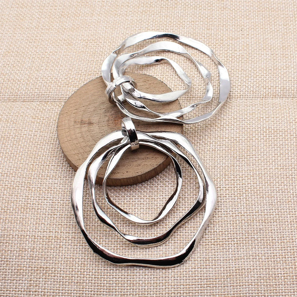 71x70mm 22g Multicolor Zinc Alloy Three Layer Hollow Hammered Round Ring Charm Pendant for Necklace Making