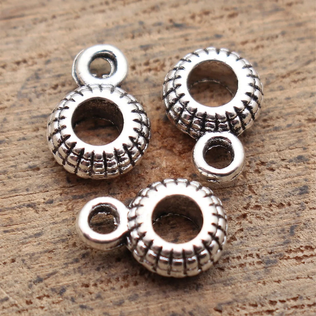 9.9x6.9x3.3mm 0.51g Antique Silver Zinc Alloy Textured Three-Hole Bail Connector for DIY Jewelry Making