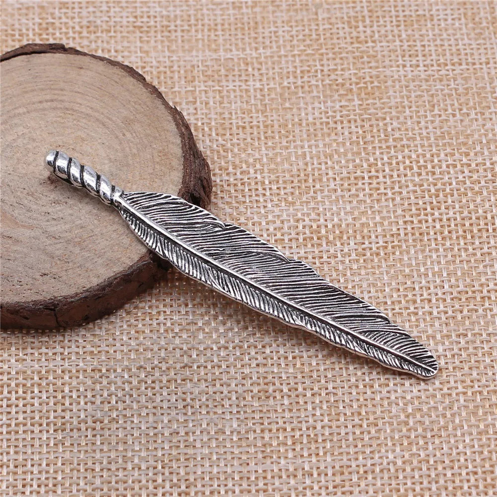 80x13mm 6.3g Antique Silver Zinc Alloy Large Feather Charm Pendant for DIY Necklace Jewelry Making