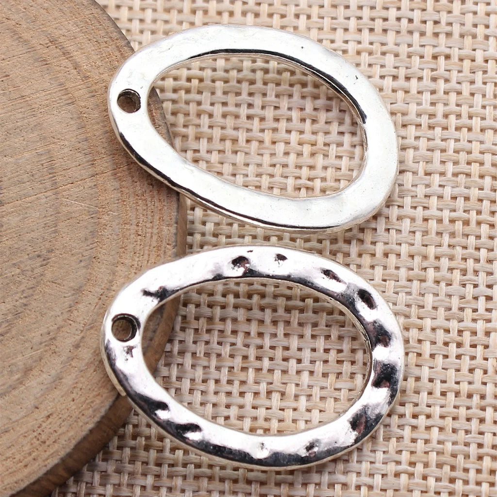 31x22mm 3.2g Multicolor Zinc Alloy Hammered Oval Ring Charm Pendant for DIY Necklace Jewelry Making