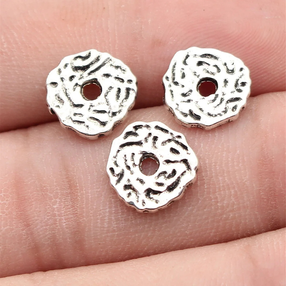 11x10mm 0.82g Antique Silver Zinc Alloy Irregular Texture Spacer Beads for Bracelet Jewelry Making