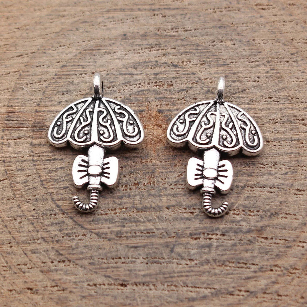 20x13mm 1.1g Antique Silver Zinc Alloy Bow Umbrella Side Hole Butterfly Charm Pendant for DIY Jewelry Making