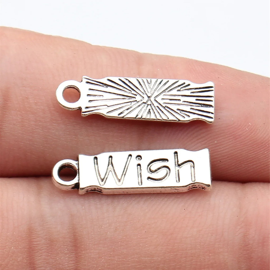 22x6.2mm 1.1g Antique Silver Zinc Alloy WISH Tag Charm Pendant for DIY Bracelet Necklace Making