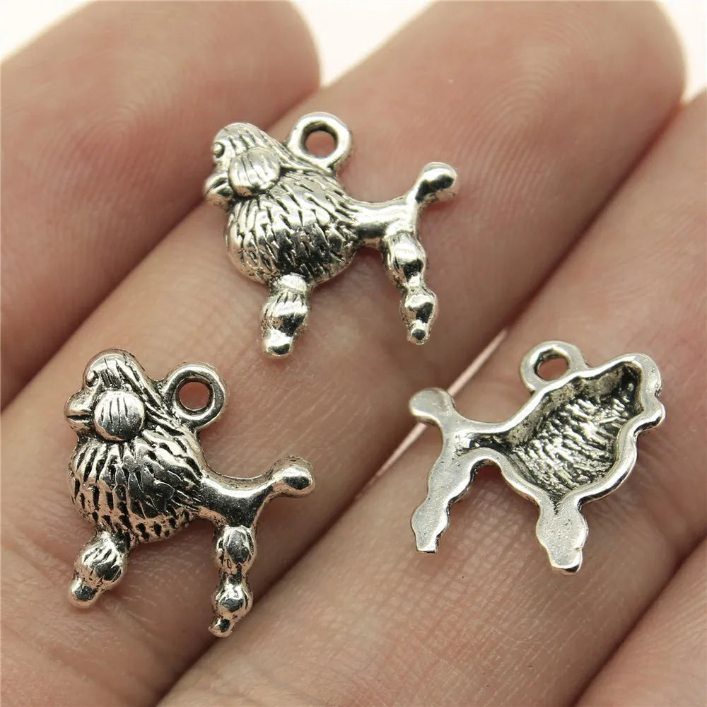 14x14mm 0.8g Antique Silver Zinc Alloy Poodle Dog Charm Pendant for DIY Bracelet Necklace Jewelry