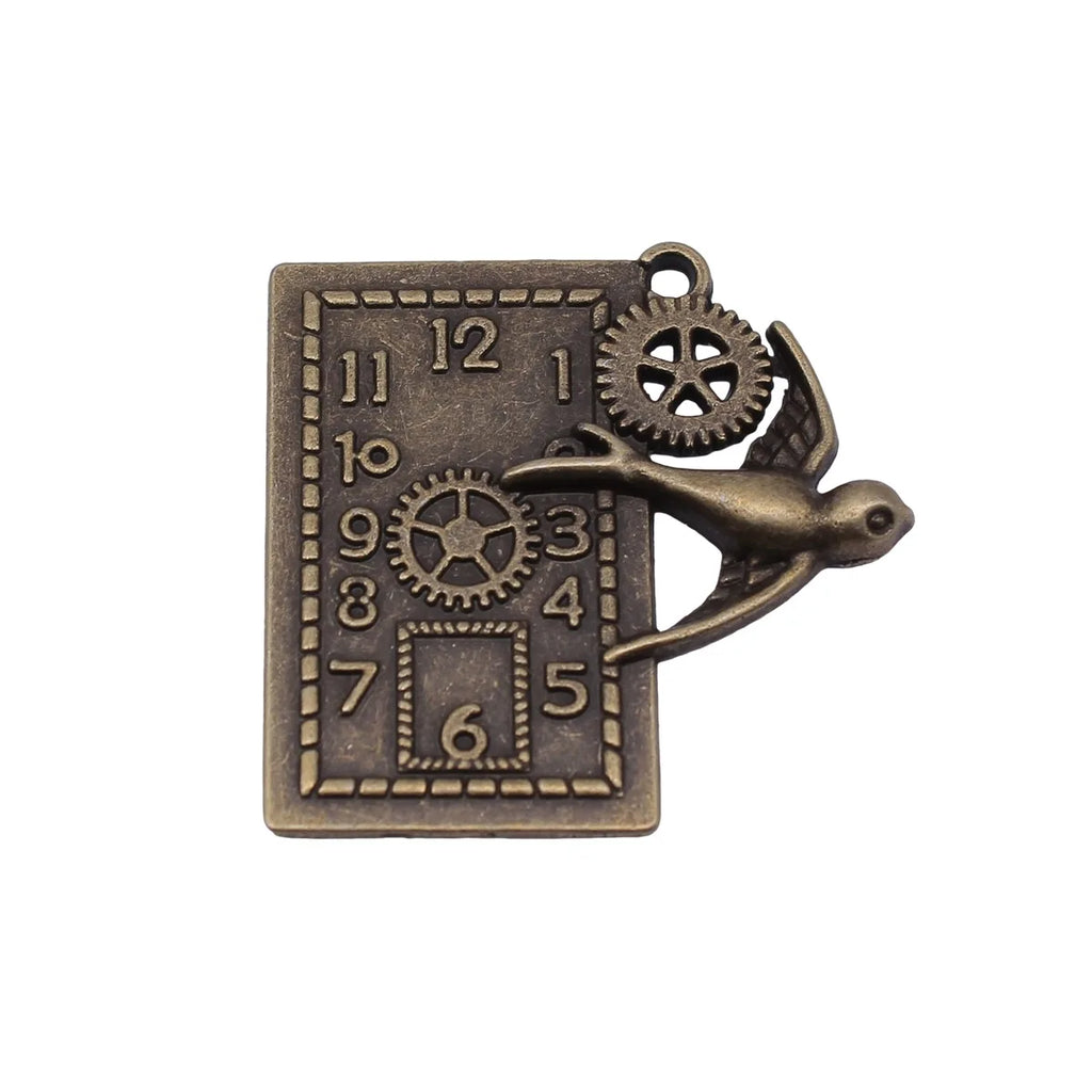 40x38mm 8.1g Antique Bronze Zinc Alloy Steampunk Swallow Gear Clock Charm Pendant for DIY Necklace