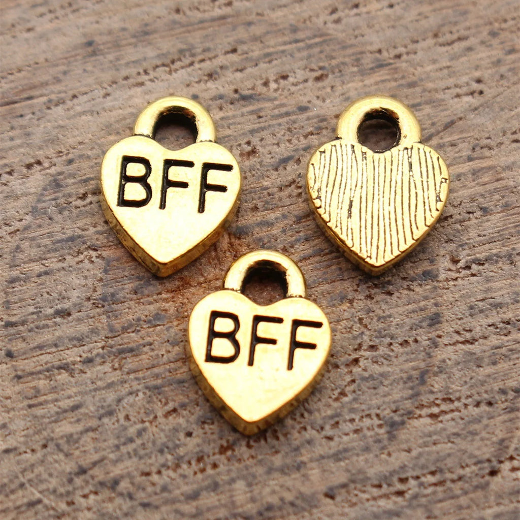 9.3x7mm 0.39g Antique Gold Zinc Alloy BFF Heart Charm Pendant for DIY Friendship Jewelry Making