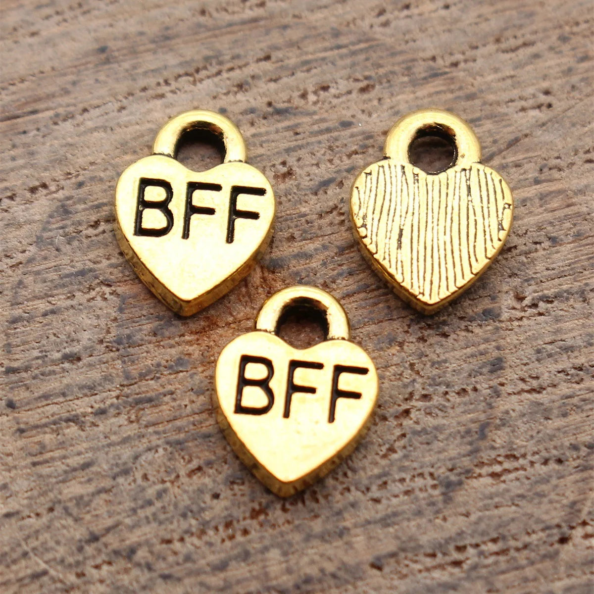 9.3x7mm 0.39g Antique Gold Zinc Alloy BFF Heart Charm Pendant for DIY Friendship Jewelry Making
