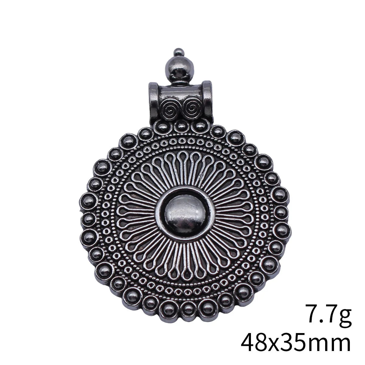 48x35mm 7.7g Blackened White K Tone Zinc Alloy Ornate Round Medallion Charm Pendant for DIY Necklace