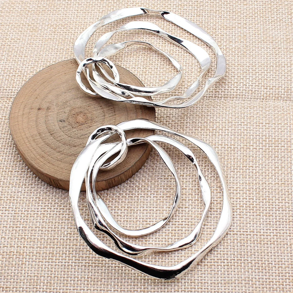 71x70mm 22g Multicolor Zinc Alloy Three Layer Hollow Hammered Round Ring Charm Pendant for Necklace Making