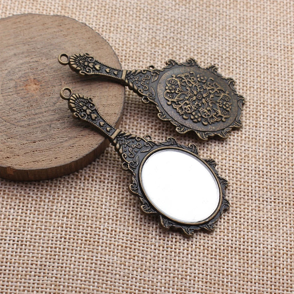 70x33mm 12g Multicolor Zinc Alloy Mini Handheld Makeup Mirror Charm Pendant for DIY Jewelry Making