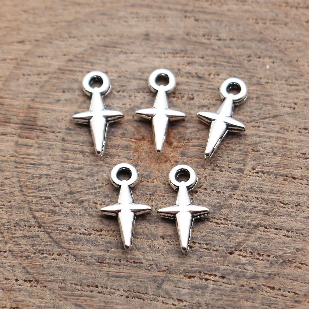 11x6mm 0.18g Multicolor Zinc Alloy Cross Star Charm Pendant for DIY Bracelet Necklace Making