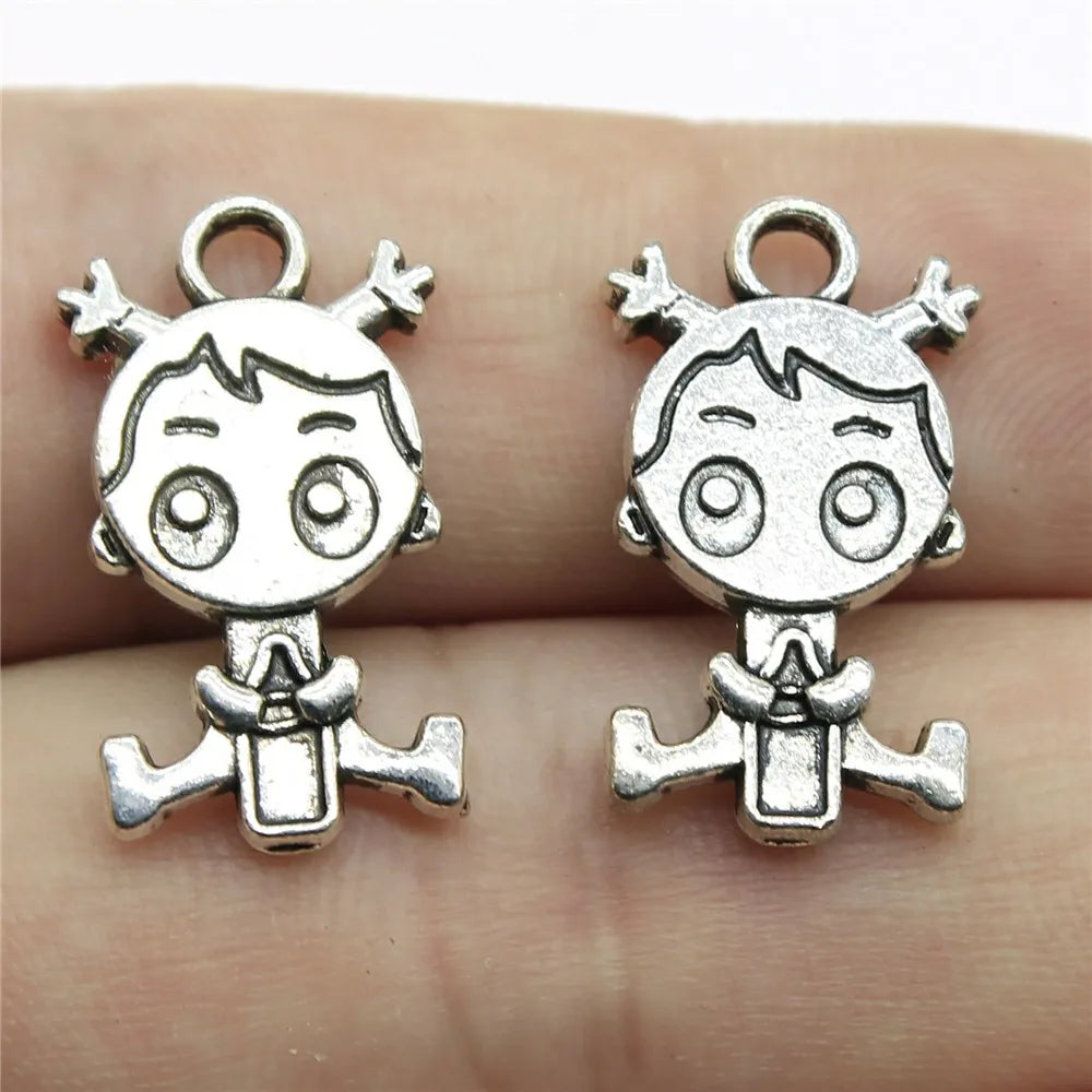 24x13mm 3.1g Antique Silver Zinc Alloy Girl Charm Pendant for DIY Necklace Bracelet Jewelry Making