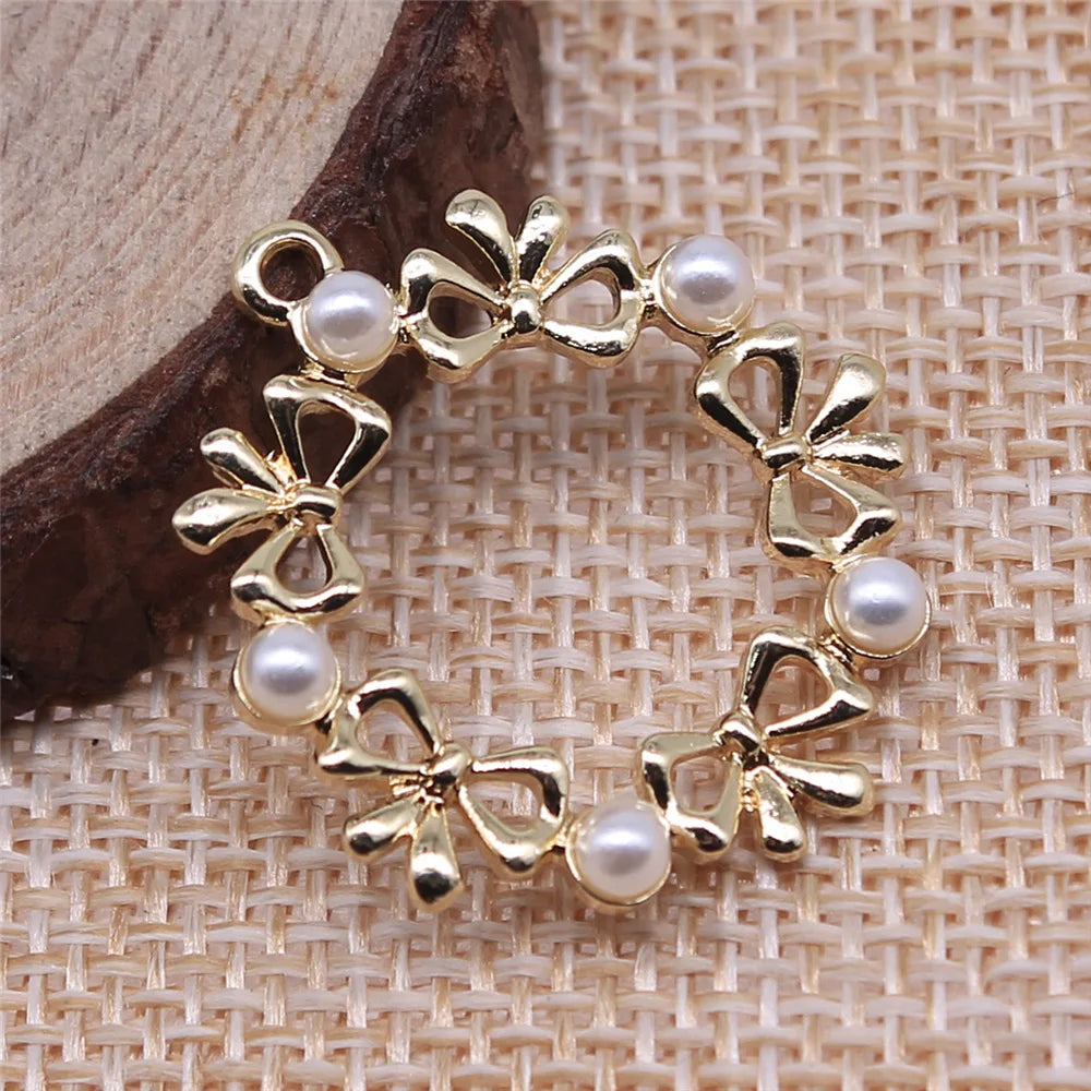 25x25mm 2.4g KC Gold Zinc Alloy Bow Wreath Butterfly Charm Pendant for DIY Necklace Bracelet Jewelry Making