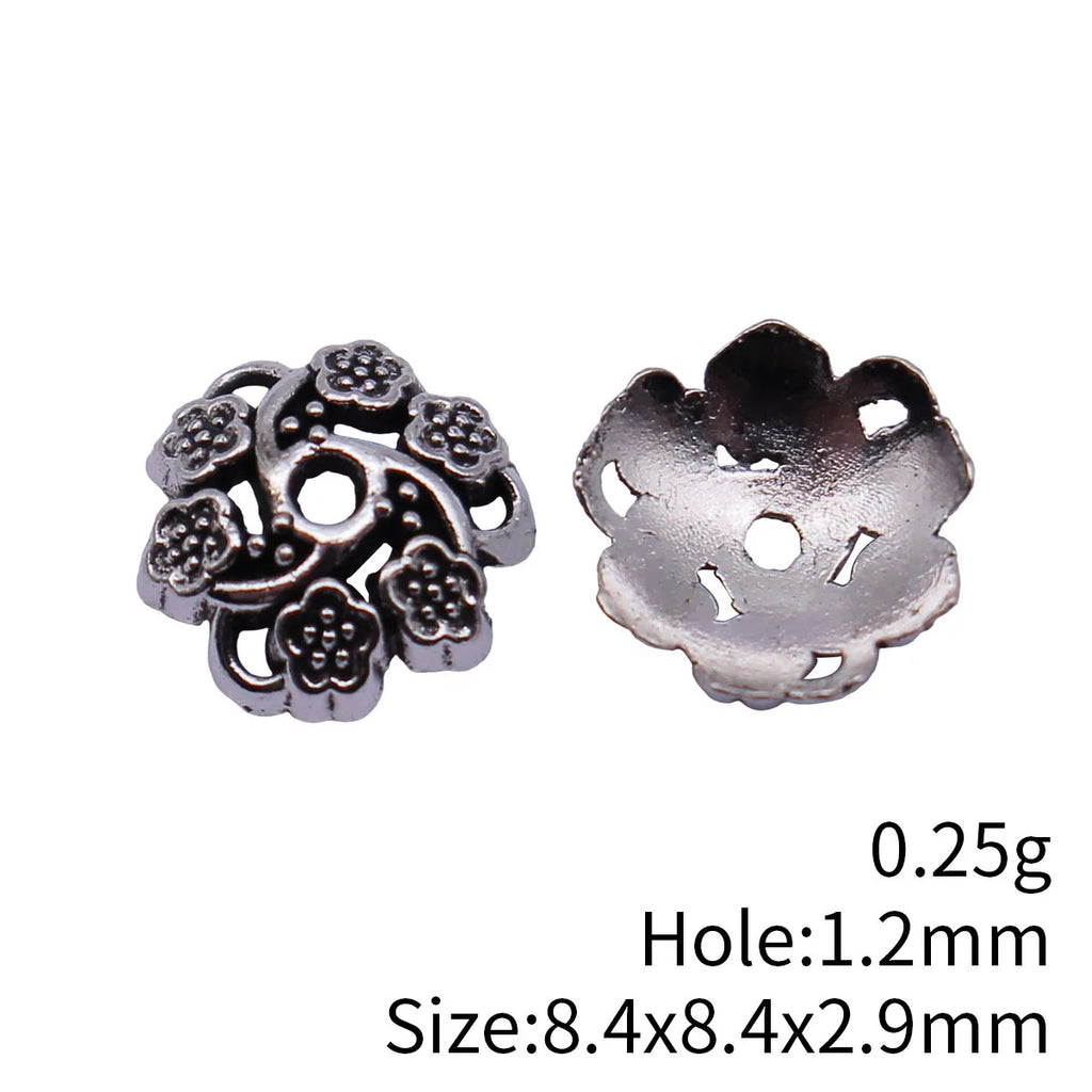 8.4x8.4x2.9mm 0.25g Antique Silver Tone Zinc Alloy Round Flower Bead Caps for DIY Bracelet Jewelry Making