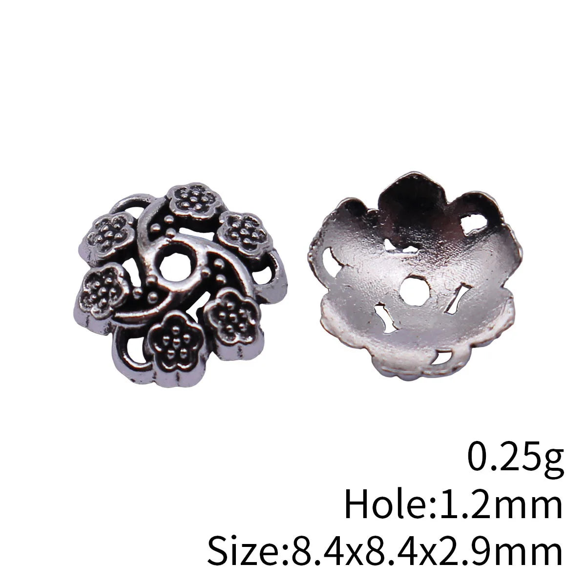8.4x8.4x2.9mm 0.25g Antique Silver Tone Zinc Alloy Round Flower Bead Caps for DIY Bracelet Jewelry Making