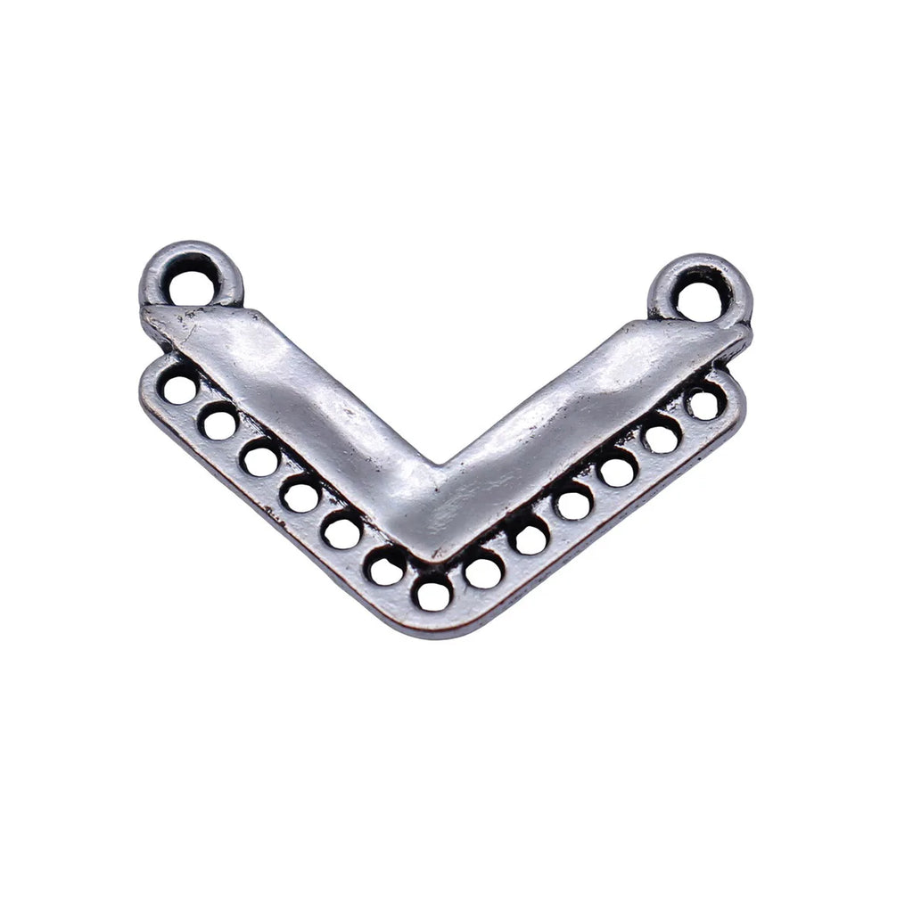 23x16mm 1.4g Oxidized Silver Tone Zinc Alloy V Shape Multi Hole Connector Charm for DIY Jewelry