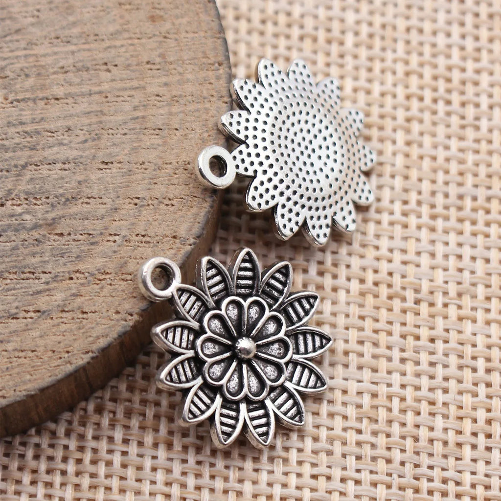 22x19mm 1.7g Antique Silver Zinc Alloy Flower Charm Pendant for DIY Necklace Bracelet Jewelry Making
