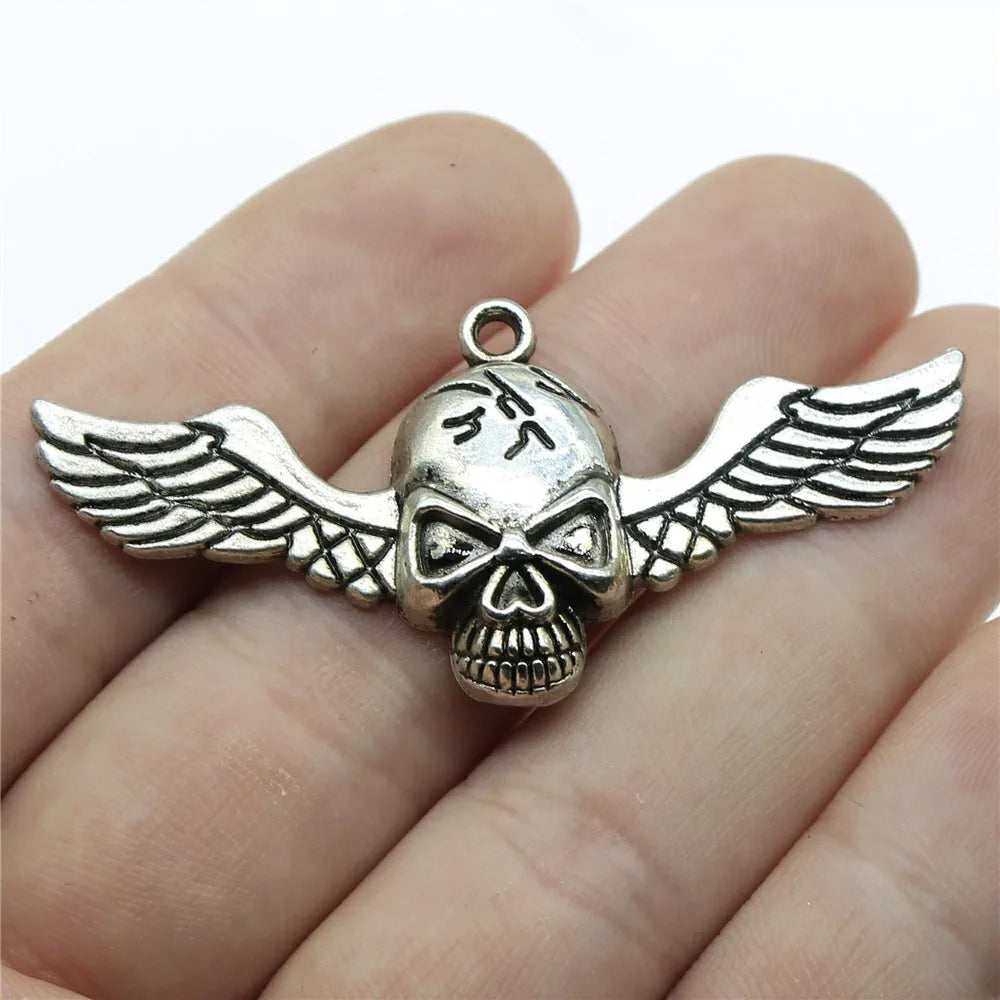 56x26mm 5g Multicolor Zinc Alloy Skull Wings Charm Pendant for DIY Necklace Jewelry Making