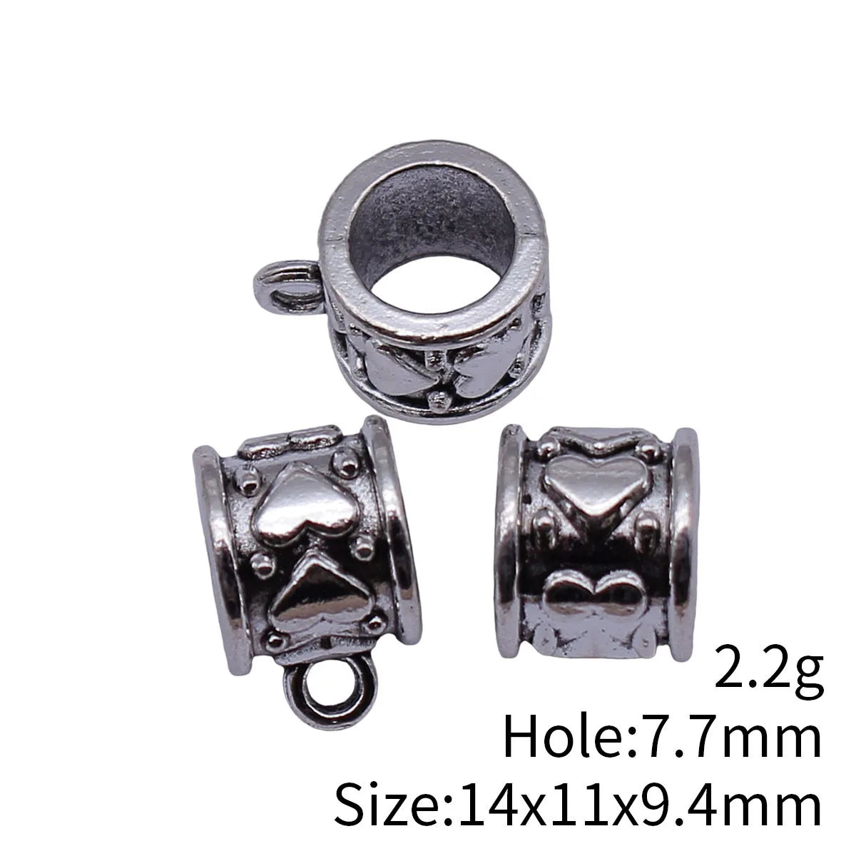 14x11x9.4mm 2.2g Antique Silver Zinc Alloy Heart Pattern Large Hole Three-Way Bail Connector for DIY Jewelry