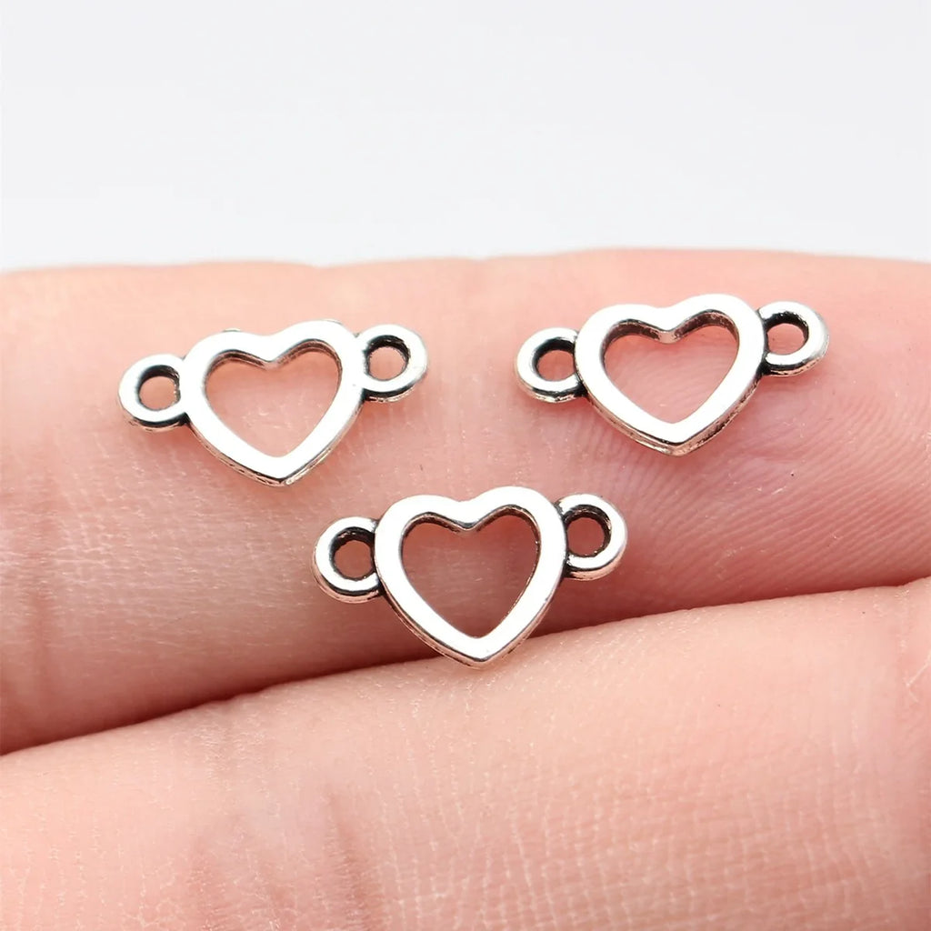 13x7.6mm 0.27g Antique Silver Zinc Alloy Openwork Heart Hollow Connector Charm for DIY Jewelry Making