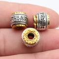 12x12x9.4mm 3.3g Antique Silver and Antique Gold Zinc Alloy Six-Word Mantra Spacer Beads for Bracelet Making