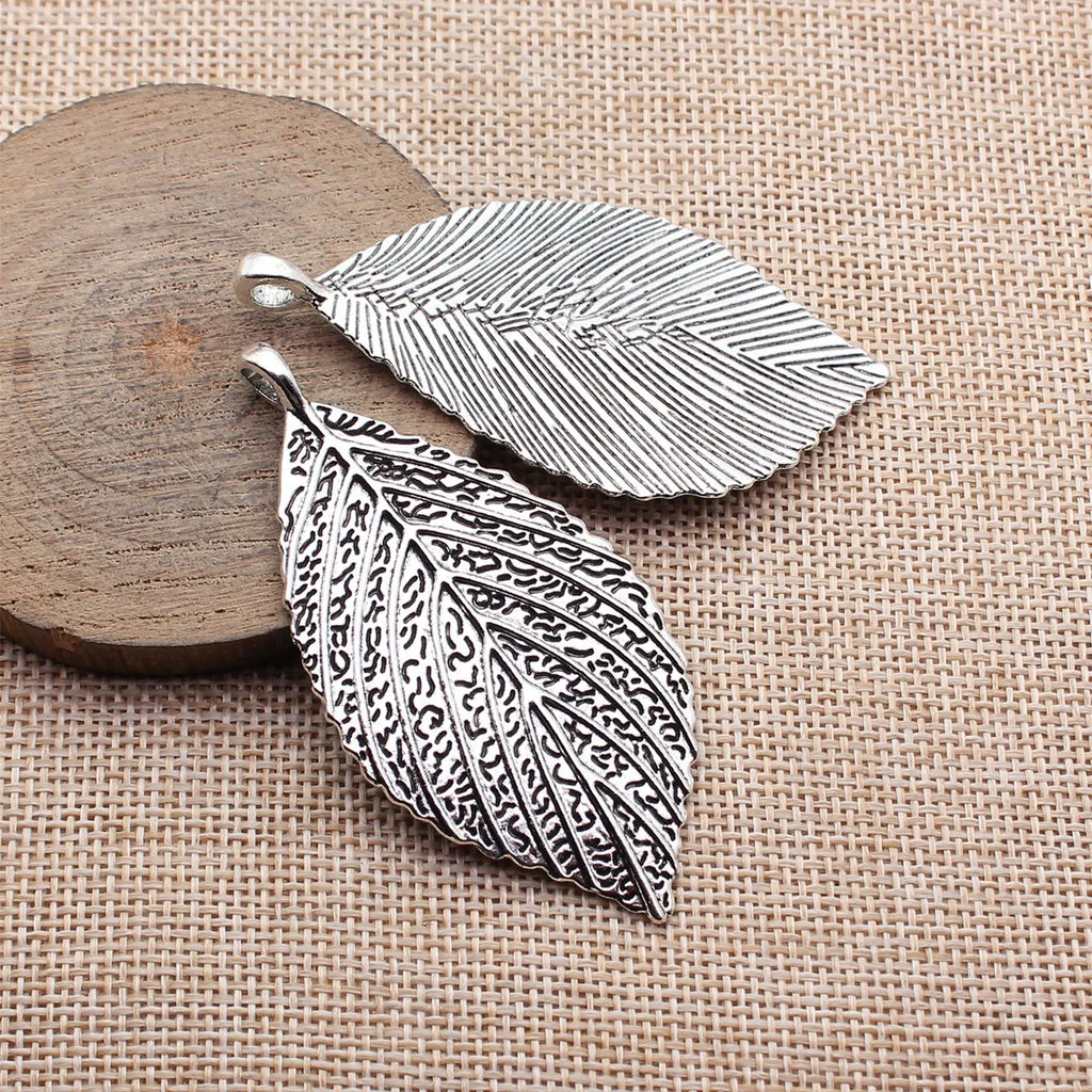 70x35mm 9.2g Antique Silver Zinc Alloy Textured Leaf Charm Pendant for Necklace Jewelry Making