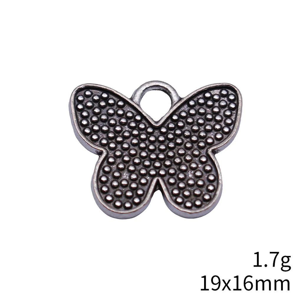 19x16mm 1.7g Antique Silver Zinc Alloy Dotted Butterfly Charm Pendant for DIY Jewelry Making