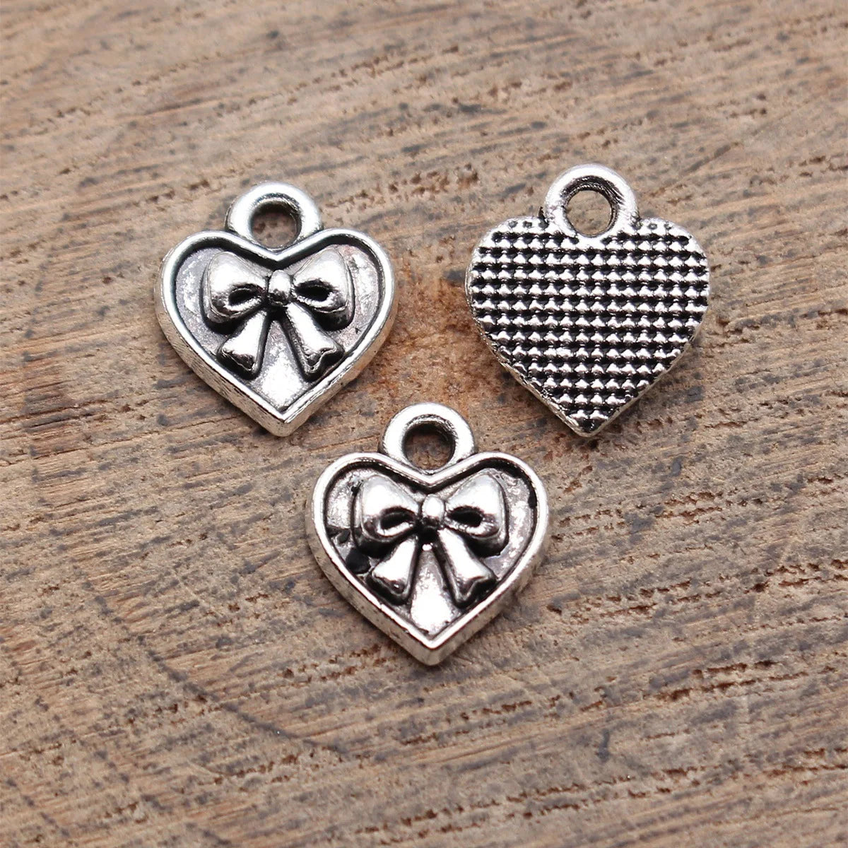 10x9.4mm 0.57g Antique Silver Zinc Alloy Bow Heart Butterfly Charm Pendant for DIY Bracelet Necklace Making