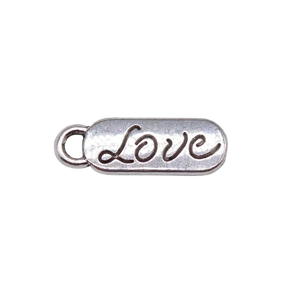 20x7mm 1.1g Antique Silver Zinc Alloy Love Word Charm Pendant for DIY Bracelet and Necklace Making